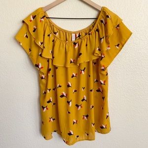 Mustard & Floral Print Top